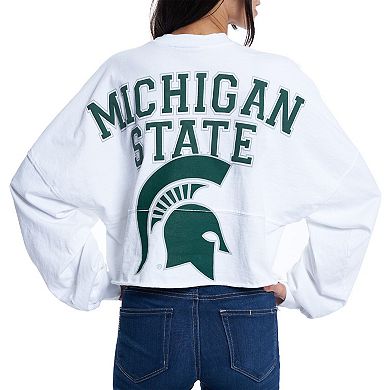 Women's White Michigan State Spartans Raw Hem Cropped Spirit Jersey Long Sleeve T-Shirt