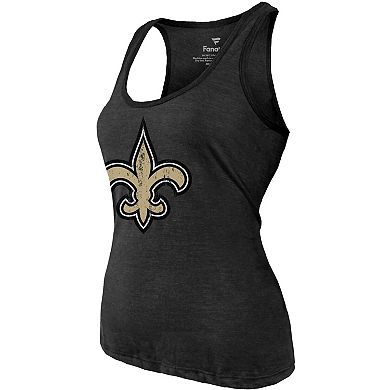 Women's Fanatics Branded Heathered Black New Orleans Saints Name & Number Tri-Blend Tank Top