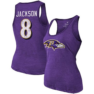 Women's Majestic Threads Heathered Purple Baltimore Ravens Name & Number Tri-Blend Tank Top