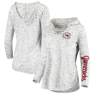Women's Pressbox Gray South Carolina Gamecocks Space Dye Lace-Up V-Neck Long Sleeve T-Shirt