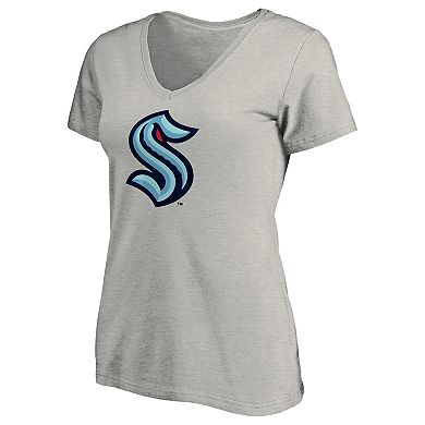 Women's Fanatics Branded Heather Gray Seattle Kraken Plus Size Primary Logo V-Neck T-Shirt
