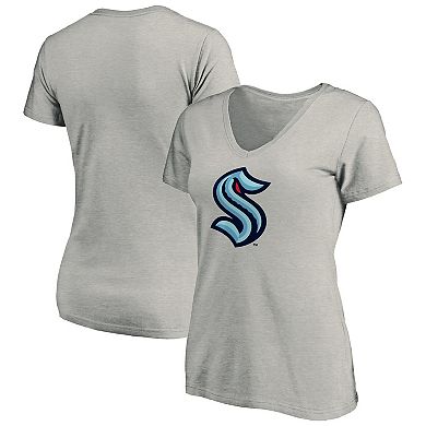 Women's Fanatics Branded Heather Gray Seattle Kraken Plus Size Primary Logo V-Neck T-Shirt