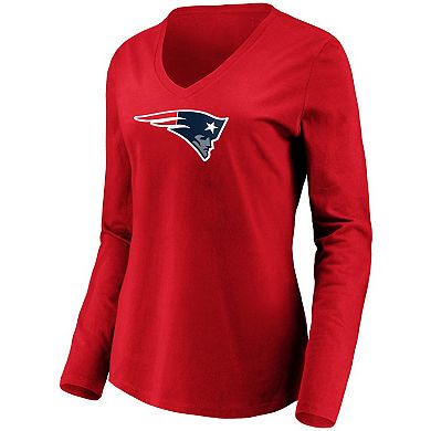 Women's Fanatics Branded Red New England Patriots Primary Logo Long Sleeve V-Neck T-Shirt