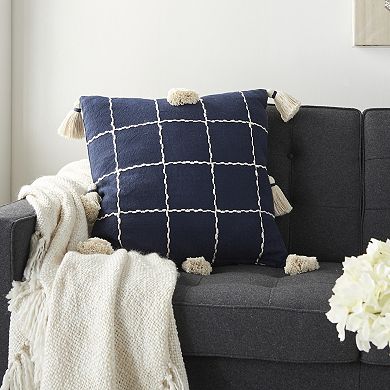 Mina Victory Woven Check with Tassels Throw Pillow