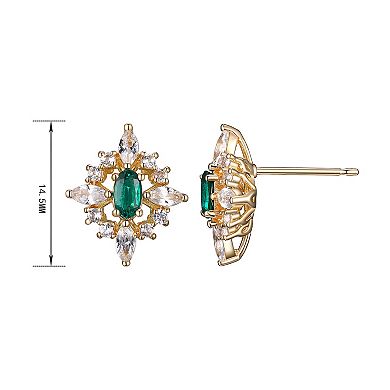 18k Gold Over Silver Lab-Created Emerald & Lab-Created White Sapphire Cluster Pendant & Earring Set