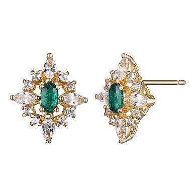 18k Gold Over Silver Lab-Created Emerald & Lab-Created White Sapphire Cluster Pendant & Earring Set