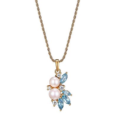18k Gold Over Silver Freshwater Cultured Pearl, Lab-Created Blue Spinel & Lab-Created White Sapphire Pendant & Earring Set