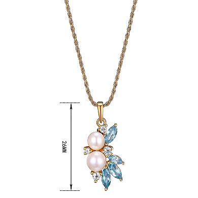 18k Gold Over Silver Freshwater Cultured Pearl, Lab-Created Blue Spinel & Lab-Created White Sapphire Pendant & Earring Set