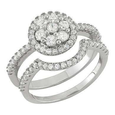 Sterling Silver Lab-Created White Sapphire Cluster Ring Set