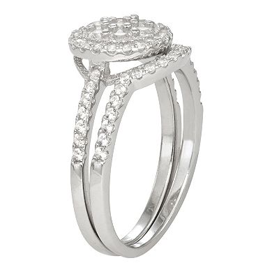 Sterling Silver Lab-Created White Sapphire Cluster Ring Set
