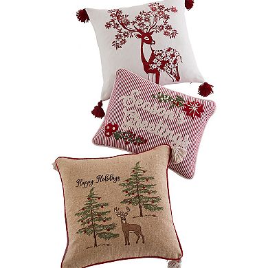 Levtex Home Villa Lugano Sleigh Bells Seasons Greetings Faux Fur Pillow