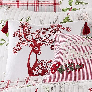 Levtex Home Villa Lugano Sleigh Bells Red Deer Embroidered Pillow