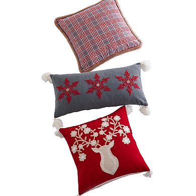 Levtex Home Villa Lugano Sleigh Bells Deer Textured Red Tassel Pillow