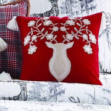 Levtex Home Villa Lugano Sleigh Bells Deer Textured Red Tassel Pillow