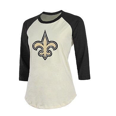 Women's Fanatics Branded Michael Thomas Cream/Black New Orleans Saints Player Raglan Name & Number 3/4-Sleeve T-Shirt