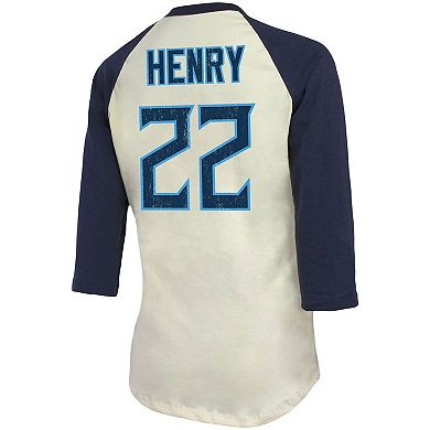 Women's Fanatics Branded Derrick Henry Cream/Navy Tennessee Titans Player Raglan Name & Number 3/4-Sleeve T-Shirt