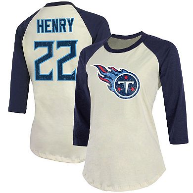 Women's Fanatics Branded Derrick Henry Cream/Navy Tennessee Titans Player Raglan Name & Number 3/4-Sleeve T-Shirt