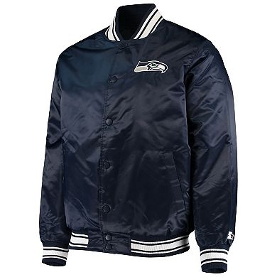 Men's Starter College Navy Seattle Seahawks Locker Room Satin Varsity Full-Snap Jacket