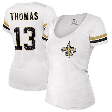 Women's Fanatics Branded Michael Thomas White New Orleans Saints Fashion Player Name & Number V-Neck T-Shirt