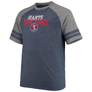 Men's Fanatics Branded Navy/Heathered Gray New York Giants Big & Tall Throwback 2-Stripe Raglan T-Shirt
