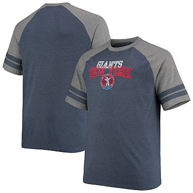 Men's Fanatics Branded Navy/Heathered Gray New York Giants Big & Tall Throwback 2-Stripe Raglan T-Shirt