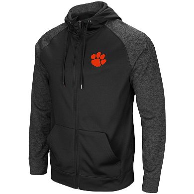 Men's Colosseum Black Clemson Tigers Big & Tall Blackout Raglan Full-Zip Hoodie