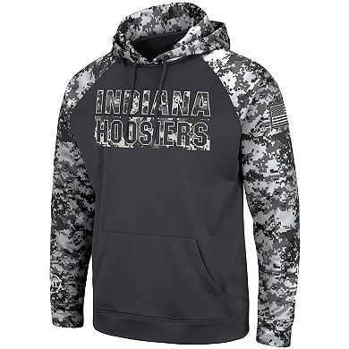 Men's Colosseum Charcoal Indiana Hoosiers OHT Military Appreciation Digital Camo Pullover Hoodie