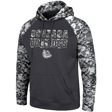 Men's Colosseum Charcoal Gonzaga Bulldogs OHT Military Appreciation Digital Camo Pullover Hoodie
