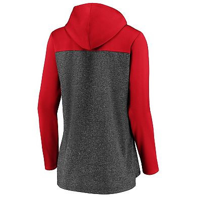 Women's Fanatics Branded Heathered Charcoal/Red Chicago Blackhawks Chiller Fleece Pullover Hoodie