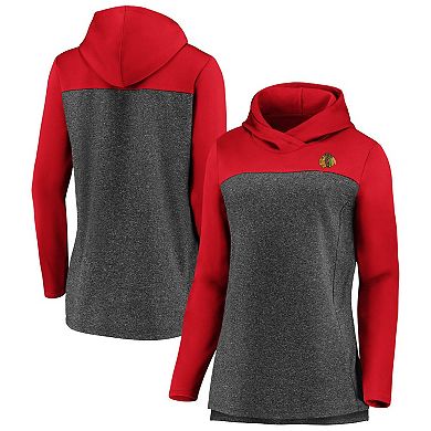 Women's Fanatics Branded Heathered Charcoal/Red Chicago Blackhawks Chiller Fleece Pullover Hoodie
