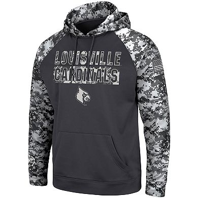 Men's Colosseum Charcoal Louisville Cardinals OHT Military Appreciation Digital Camo Pullover Hoodie