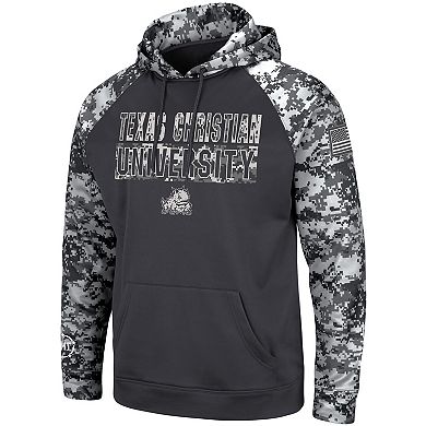 Men's Colosseum Charcoal TCU Horned Frogs OHT Military Appreciation Digital Camo Pullover Hoodie