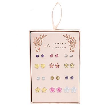 LC Lauren Conrad Gold Tone Floral Simulated Crystal Stud Earring Set