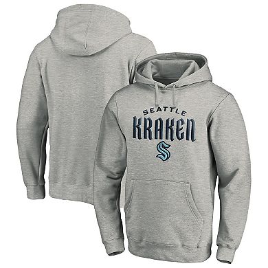 Men's Fanatics Branded Heather Gray Seattle Kraken Team Lockup Pullover Hoodie