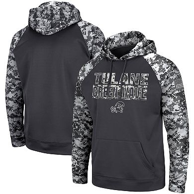 Men's Colosseum Charcoal Tulane Green Wave OHT Military Appreciation Digital Camo Pullover Hoodie