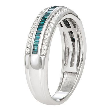 Jewelexcess Sterling Silver 1/2 Carat T.W. Blue & White Diamond Band