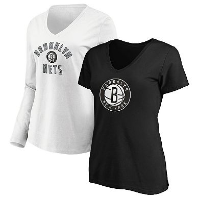 Women's Fanatics Branded Black/White Brooklyn Nets V-Neck T-Shirt Combo Pack