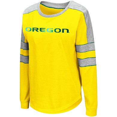 Women's Colosseum Yellow Oregon Ducks Trey Dolman Long Sleeve T-Shirt