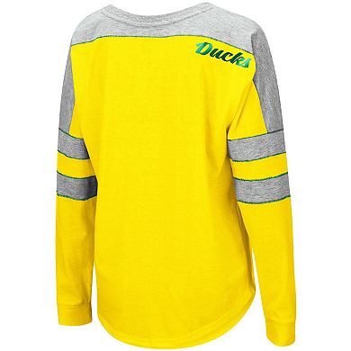 Women's Colosseum Yellow Oregon Ducks Trey Dolman Long Sleeve T-Shirt