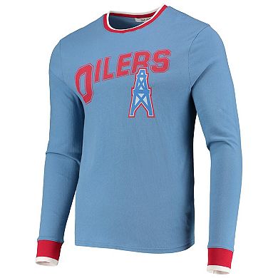 Men's Junk Food Light Blue Houston Oilers Ringer Long Sleeve T-Shirt