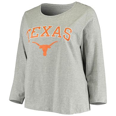 Women's Heathered Gray Texas Longhorns Plus Size Logo Long Sleeve T-Shirt