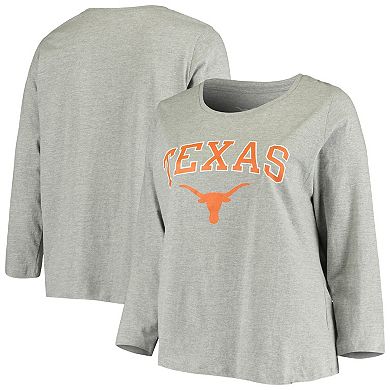 Women's Heathered Gray Texas Longhorns Plus Size Logo Long Sleeve T-Shirt
