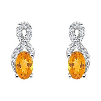 Celebration Gems Sterling Silver Citrine & White Topaz Accent Oval Drop Earrings