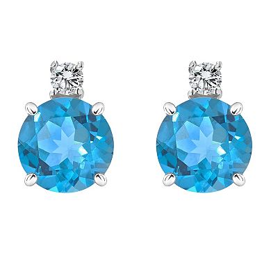 Celebration Gems 14k Gold Blue Topaz & Diamond Accent Stud Earrings