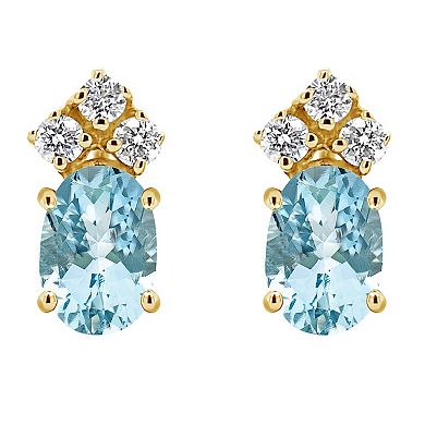 Celebration Gems 14k Gold Oval Aquamarine & 1/8 Carat T.W. Diamond Stud Earrings