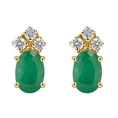 Celebration Gems 14k Gold Oval Emerald & 1/8 Carat T.W. Diamond Stud Earrings