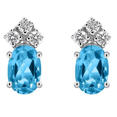 Celebration Gems 14k Gold Oval Swiss Blue Topaz & 1/8 Carat T.W. Diamond Stud Earrings
