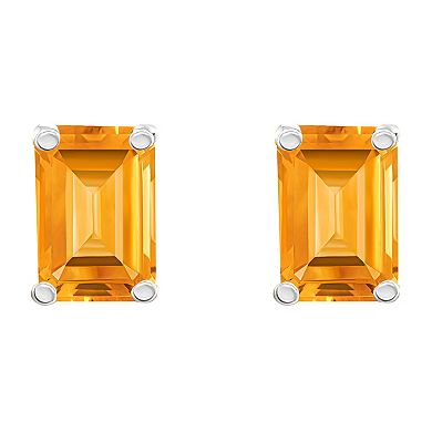 Celebration Gems 14k Gold Emerald Cut Citrine Stud Earrings