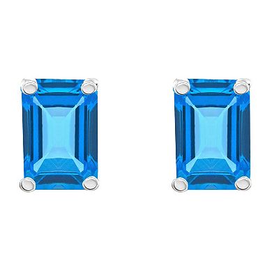 Celebration Gems 14k Gold Emerald Cut Swiss Blue Topaz Stud Earrings