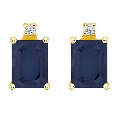 Celebration Gems 14k Gold Emerald Cut Sapphire & Diamond Accent Stud Earrings